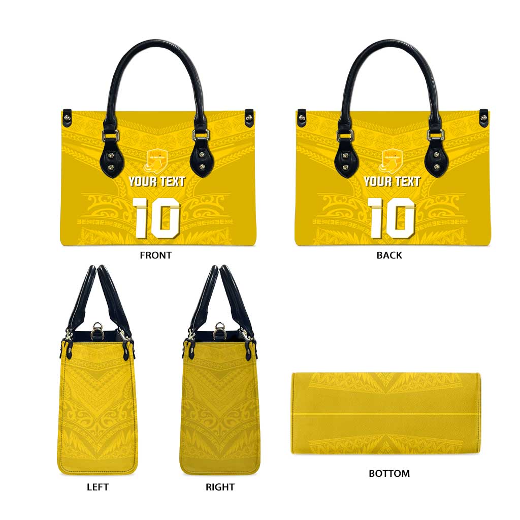 Custom Niue Rugby Leather Bag Hiapo Tribal Motifs Sporty Style - Polynesian Pride