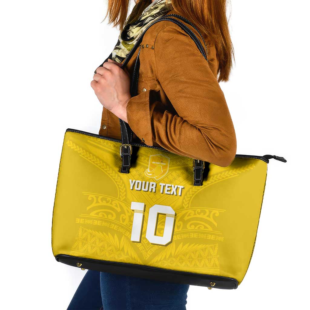 Custom Niue Rugby Leather Tote Bag Hiapo Tribal Motifs Sporty Style LT03 Yellow - Polynesian Pride
