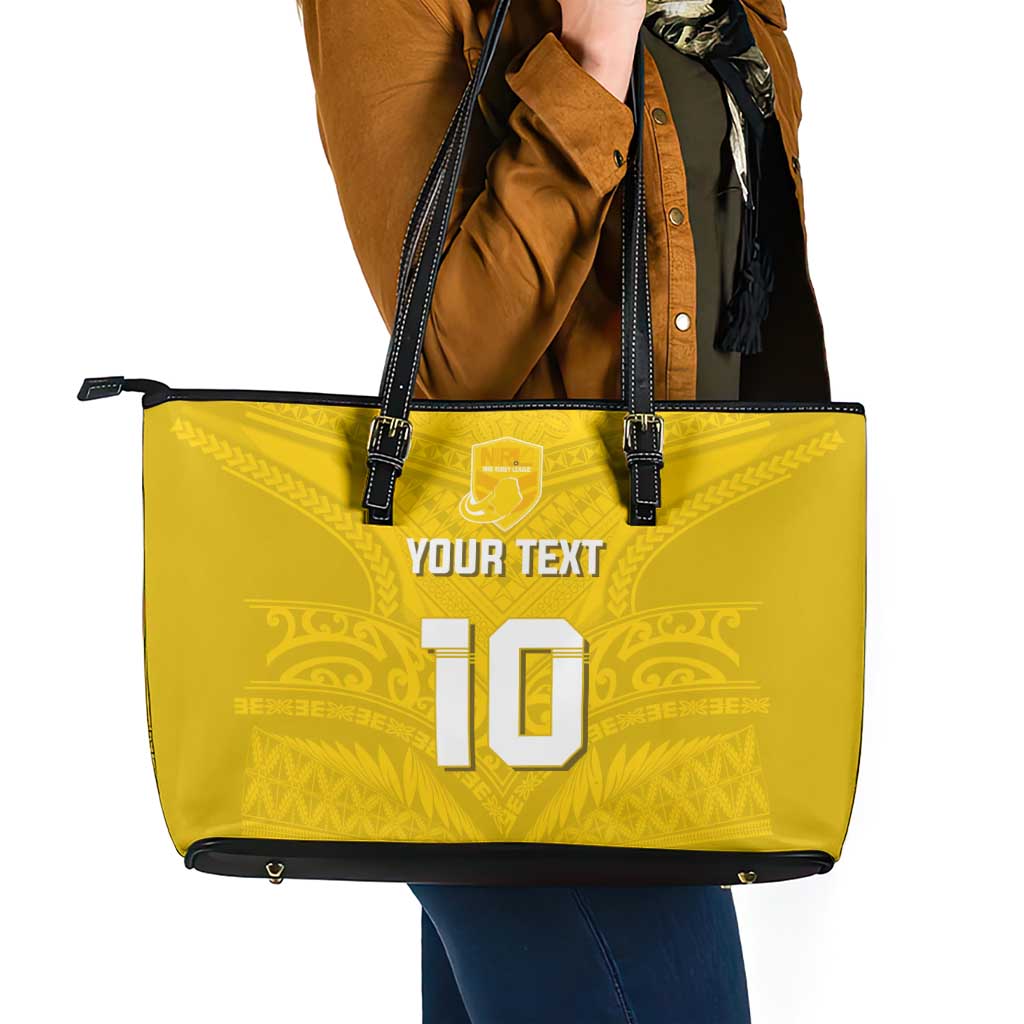 Custom Niue Rugby Leather Tote Bag Hiapo Tribal Motifs Sporty Style LT03 - Polynesian Pride