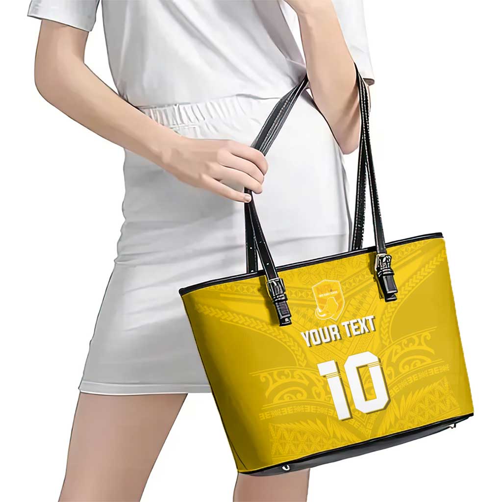 Custom Niue Rugby Leather Tote Bag Hiapo Tribal Motifs Sporty Style LT03 - Polynesian Pride