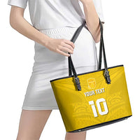 Custom Niue Rugby Leather Tote Bag Hiapo Tribal Motifs Sporty Style LT03 - Polynesian Pride
