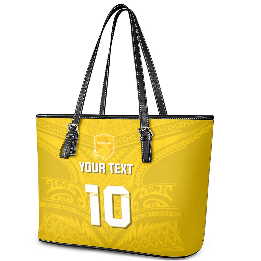 Custom Niue Rugby Leather Tote Bag Hiapo Tribal Motifs Sporty Style LT03 - Polynesian Pride