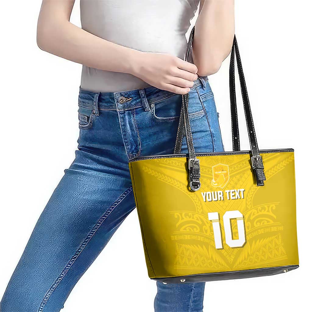 Custom Niue Rugby Leather Tote Bag Hiapo Tribal Motifs Sporty Style LT03 - Polynesian Pride