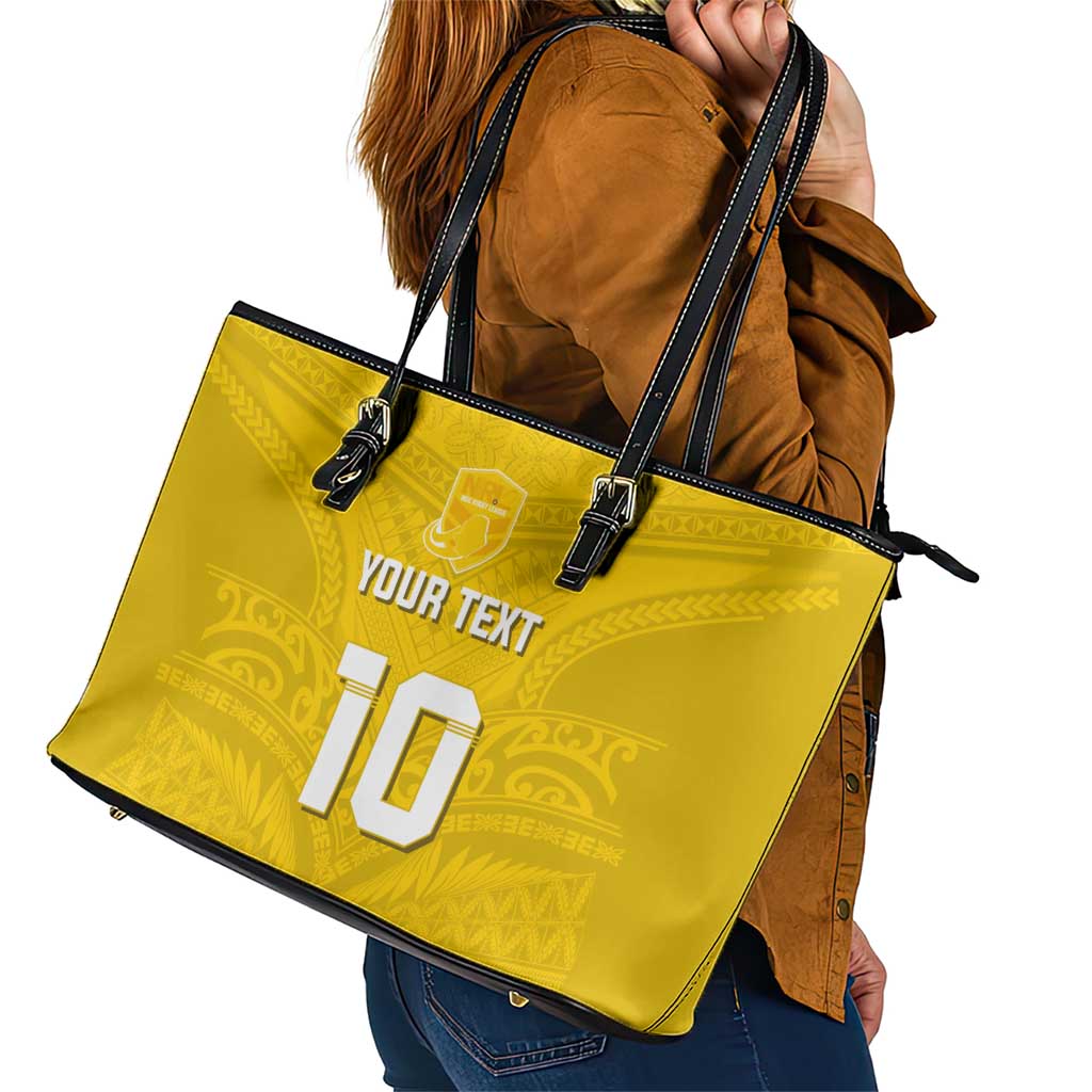 Custom Niue Rugby Leather Tote Bag Hiapo Tribal Motifs Sporty Style LT03 - Polynesian Pride