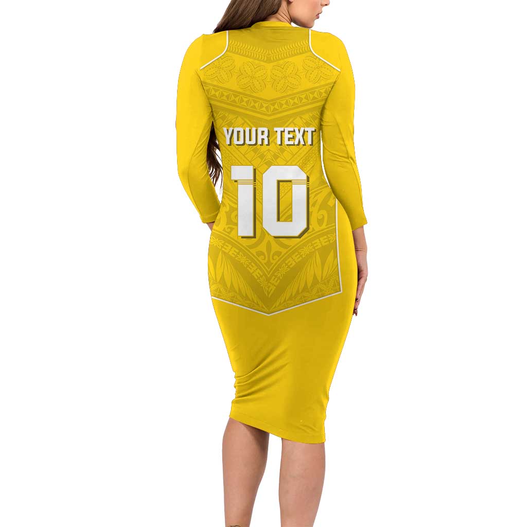 Custom Niue Rugby Long Sleeve Bodycon Dress Hiapo Tribal Motifs Sporty Style LT03 - Polynesian Pride