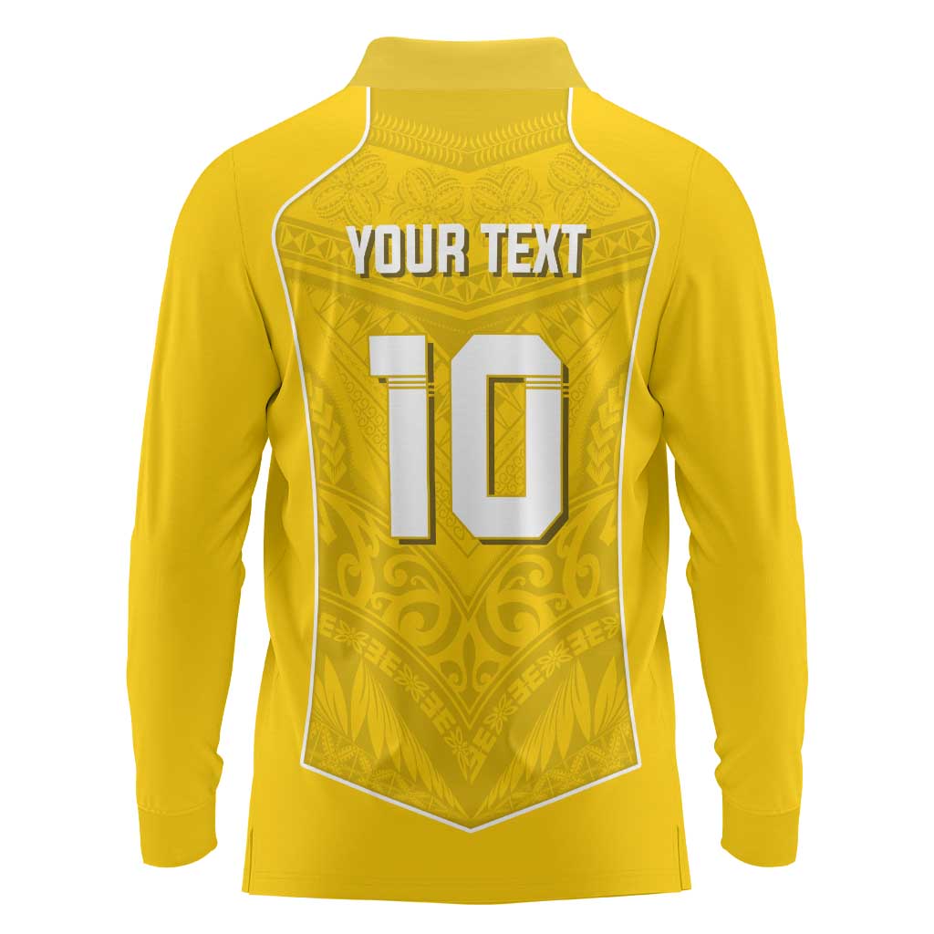 Custom Niue Rugby Long Sleeve Polo Shirt Hiapo Tribal Motifs Sporty Style LT03 - Polynesian Pride