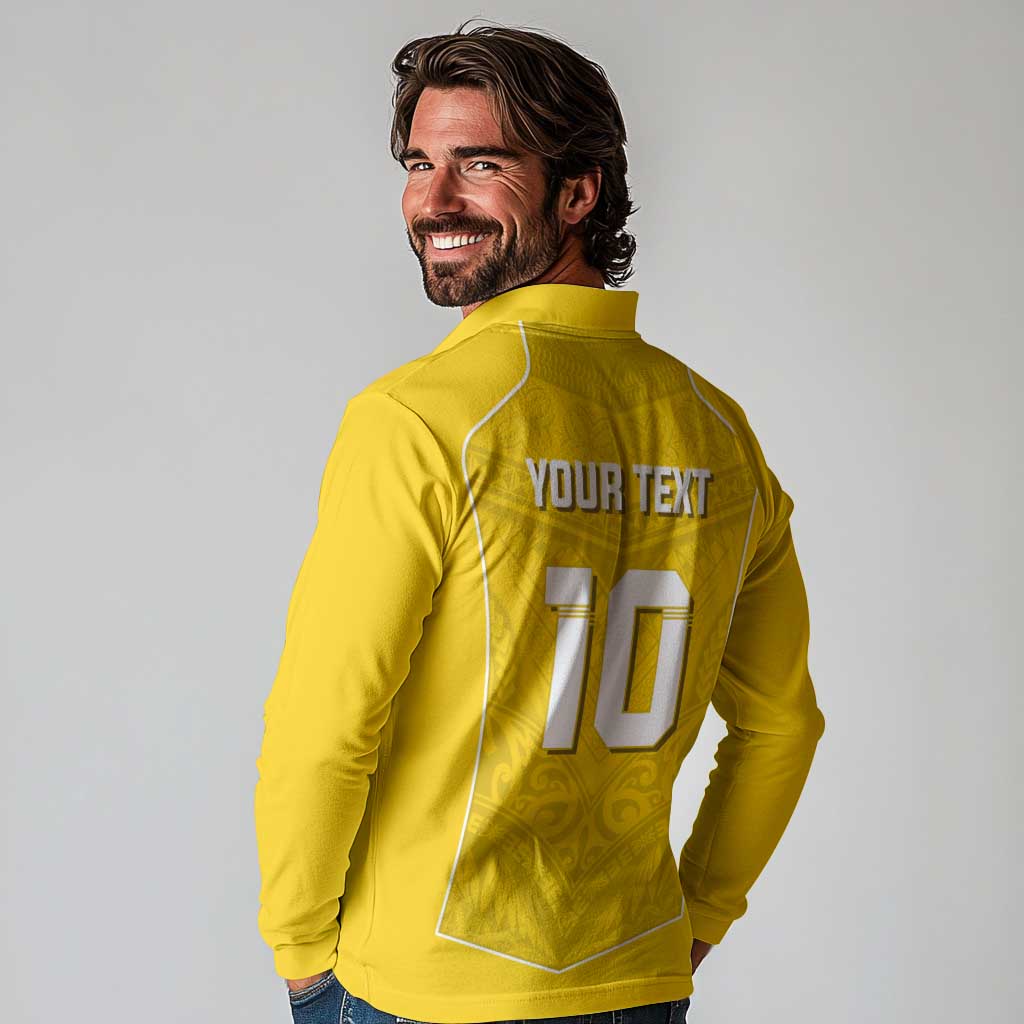Custom Niue Rugby Long Sleeve Polo Shirt Hiapo Tribal Motifs Sporty Style LT03 - Polynesian Pride