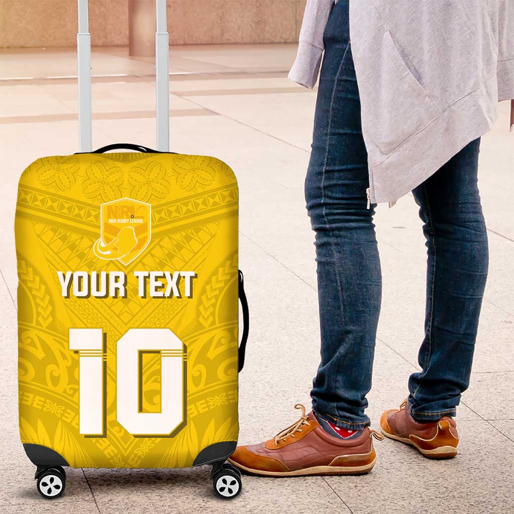 Custom Niue Rugby Luggage Cover Hiapo Tribal Motifs Sporty Style LT03 Yellow - Polynesian Pride