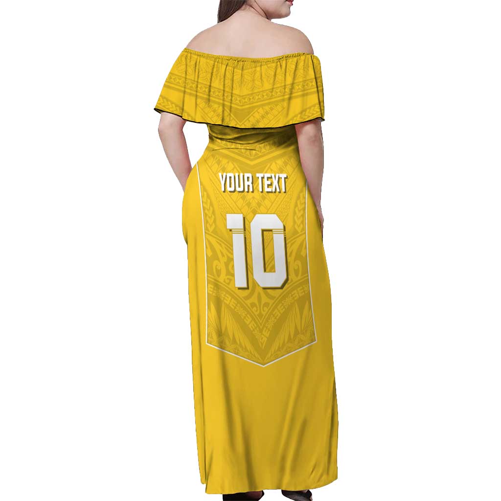 Custom Niue Rugby Off Shoulder Maxi Dress Hiapo Tribal Motifs Sporty Style LT03 - Polynesian Pride