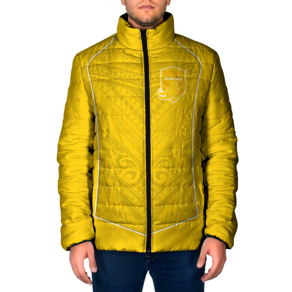 Custom Niue Rugby Padded Jacket Hiapo Tribal Motifs Sporty Style - Polynesian Pride