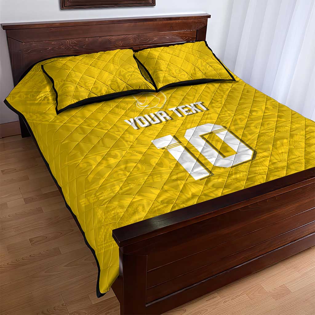 Custom Niue Rugby Quilt Bed Set Hiapo Tribal Motifs Sporty Style - Polynesian Pride