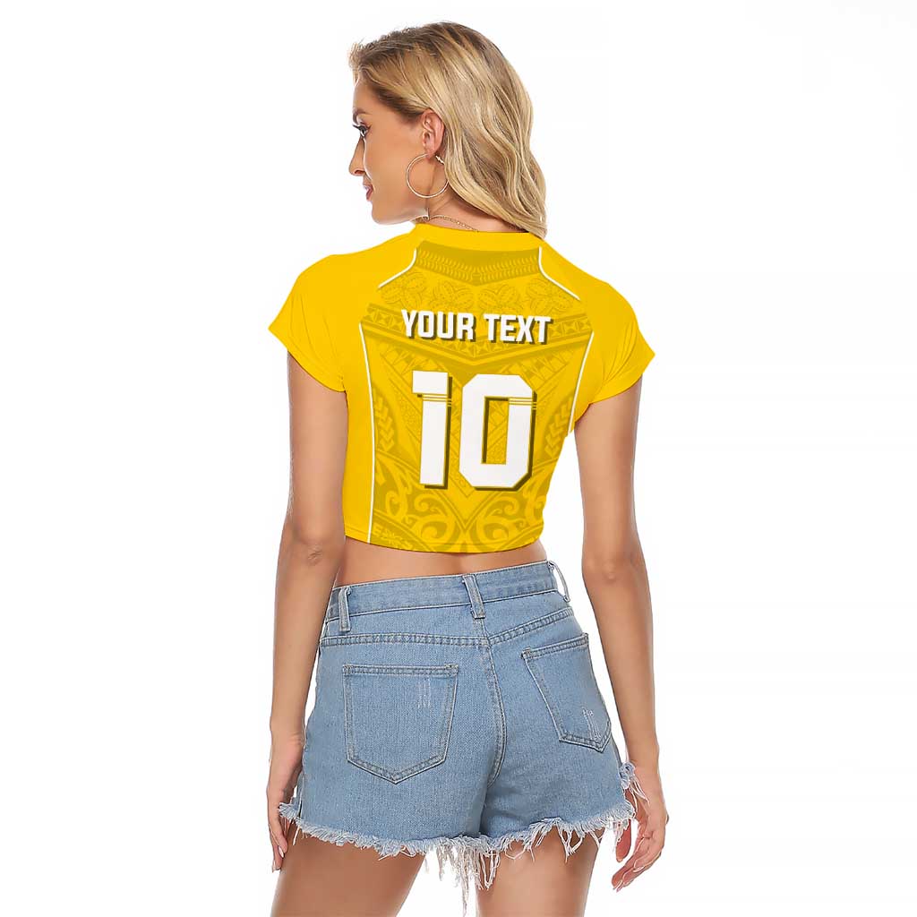 Custom Niue Rugby Raglan Cropped T Shirt Hiapo Tribal Motifs Sporty Style LT03 - Polynesian Pride