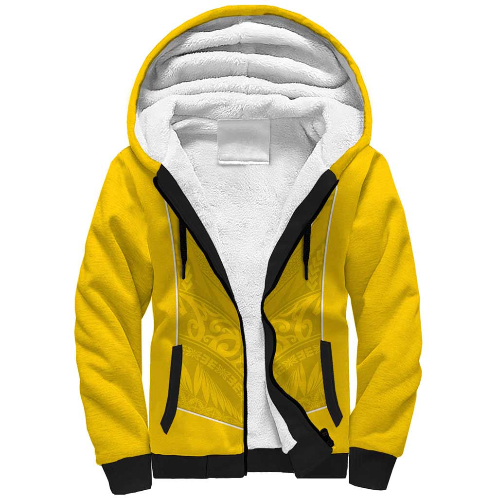 Custom Niue Rugby Sherpa Hoodie Hiapo Tribal Motifs Sporty Style LT03 Unisex Yellow - Polynesian Pride