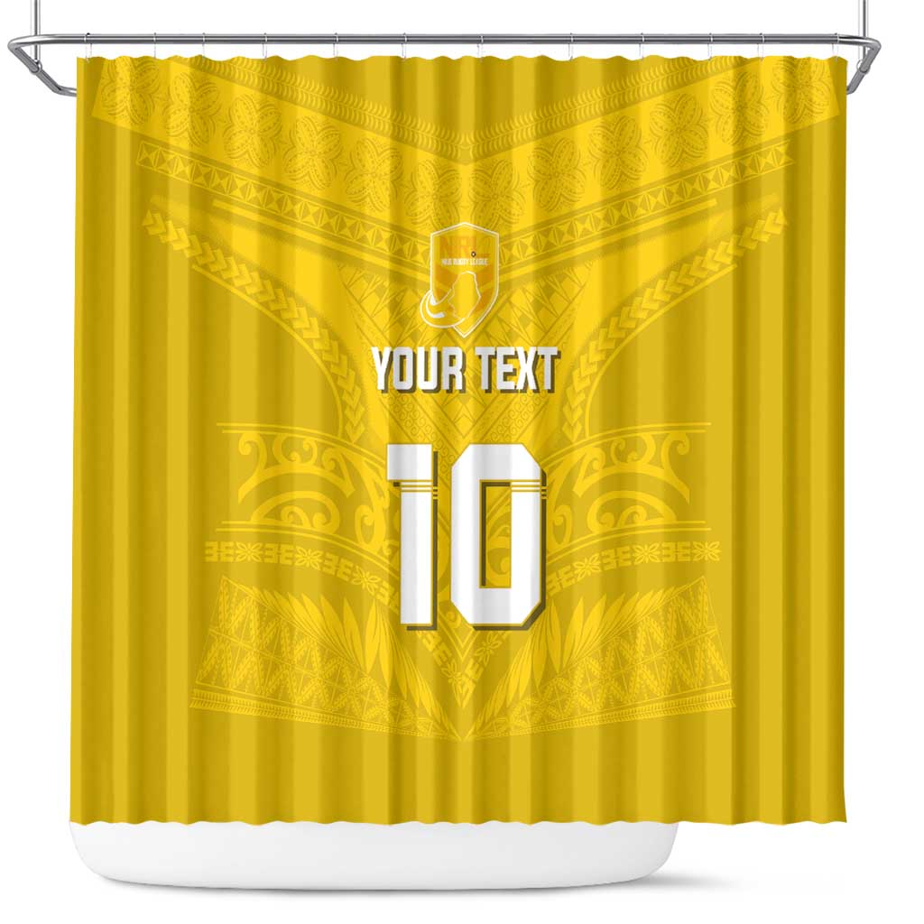 Custom Niue Rugby Shower Curtain Hiapo Tribal Motifs Sporty Style LT03 Yellow - Polynesian Pride