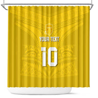 Custom Niue Rugby Shower Curtain Hiapo Tribal Motifs Sporty Style LT03 Yellow - Polynesian Pride