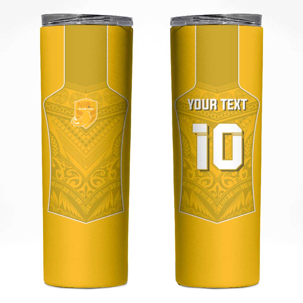 Custom Niue Rugby Skinny Tumbler Hiapo Tribal Motifs Sporty Style LT03 Yellow - Polynesian Pride