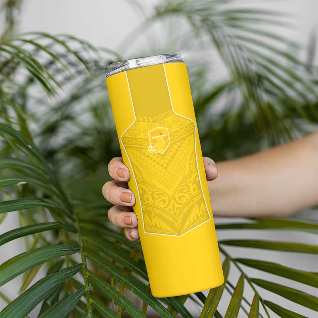 Custom Niue Rugby Skinny Tumbler Hiapo Tribal Motifs Sporty Style LT03 - Polynesian Pride