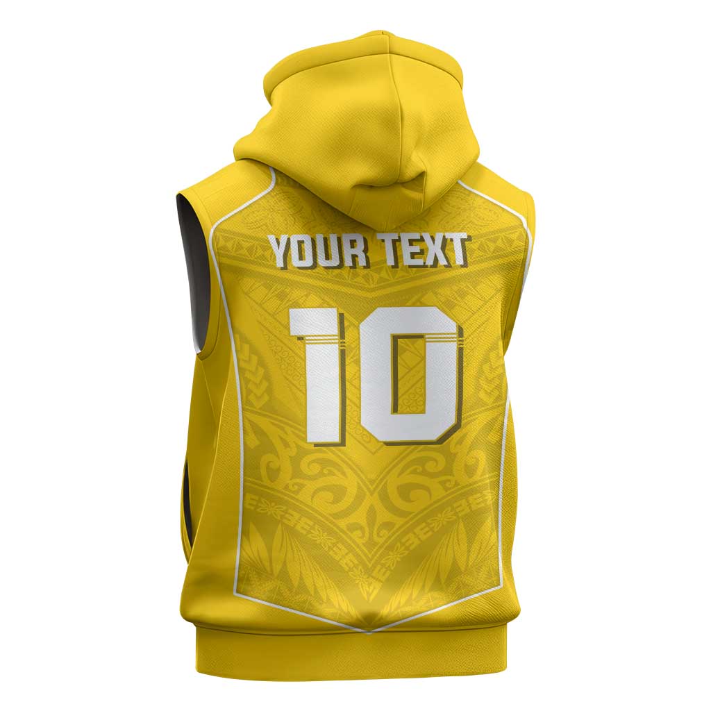 Custom Niue Rugby Sleeveless Hoodie Hiapo Tribal Motifs Sporty Style LT03 - Polynesian Pride