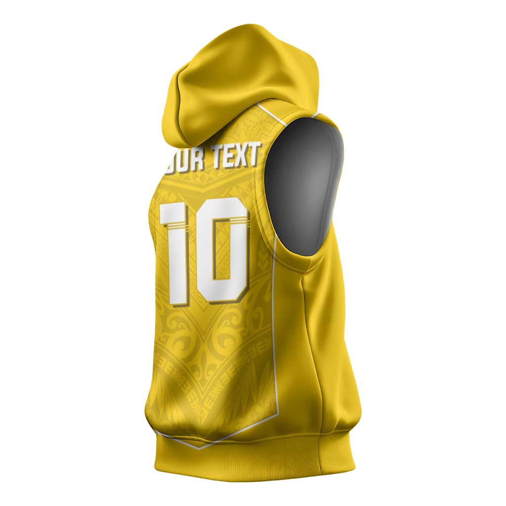 Custom Niue Rugby Sleeveless Hoodie Hiapo Tribal Motifs Sporty Style LT03 - Polynesian Pride
