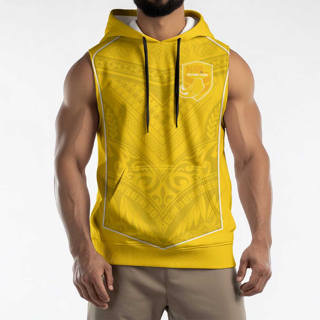 Custom Niue Rugby Sleeveless Hoodie Hiapo Tribal Motifs Sporty Style LT03 - Polynesian Pride