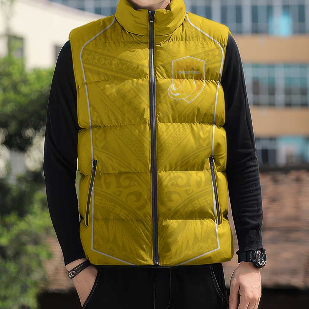 Custom Niue Rugby Sleeveless Puffer Jacket Hiapo Tribal Motifs Sporty Style - Polynesian Pride
