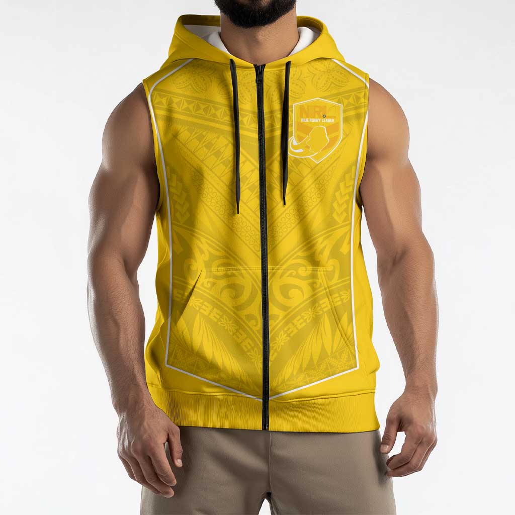 Custom Niue Rugby Sleeveless Zip Hoodie Hiapo Tribal Motifs Sporty Style LT03 - Polynesian Pride