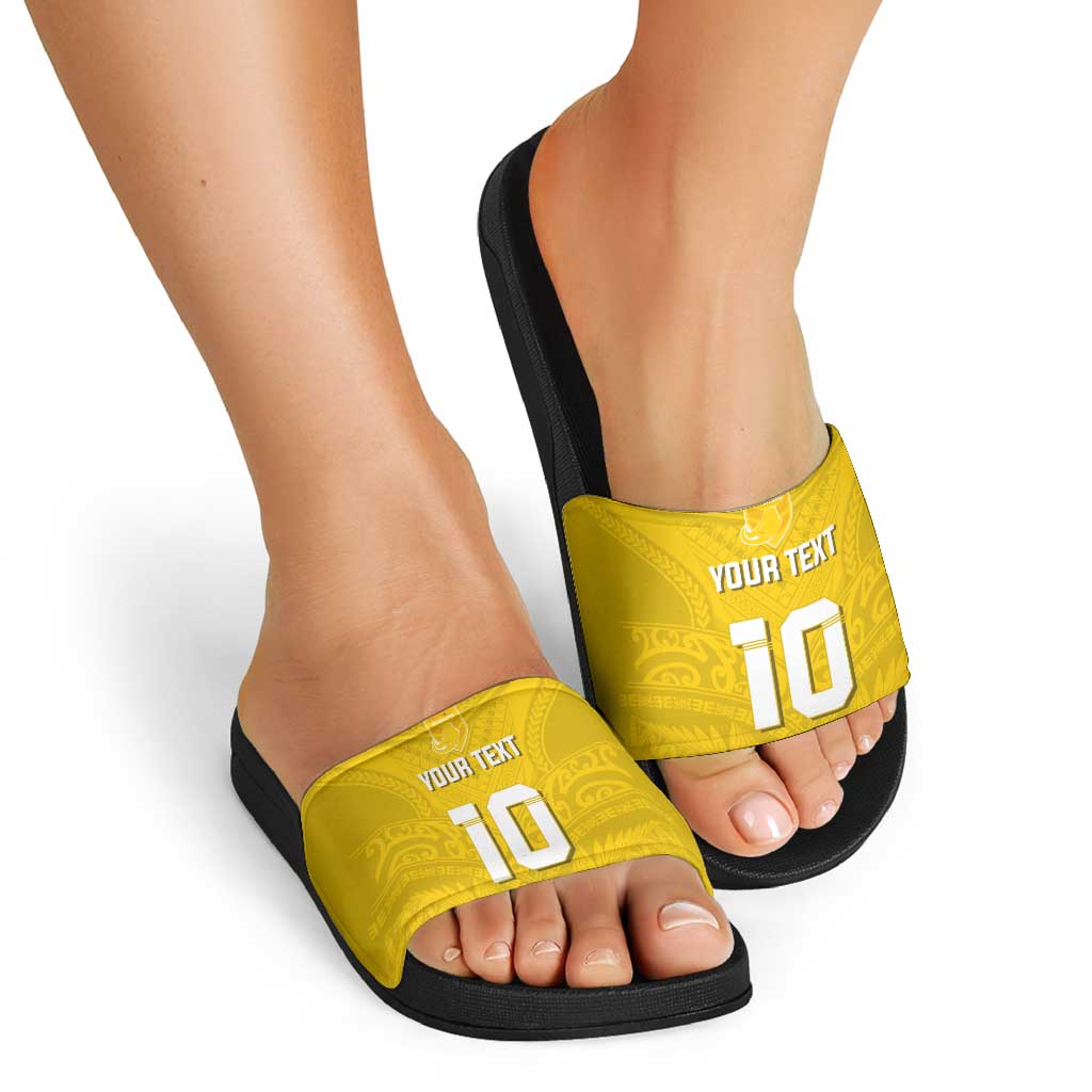 Custom Niue Rugby Slide Sandals Hiapo Tribal Motifs Sporty Style - Polynesian Pride