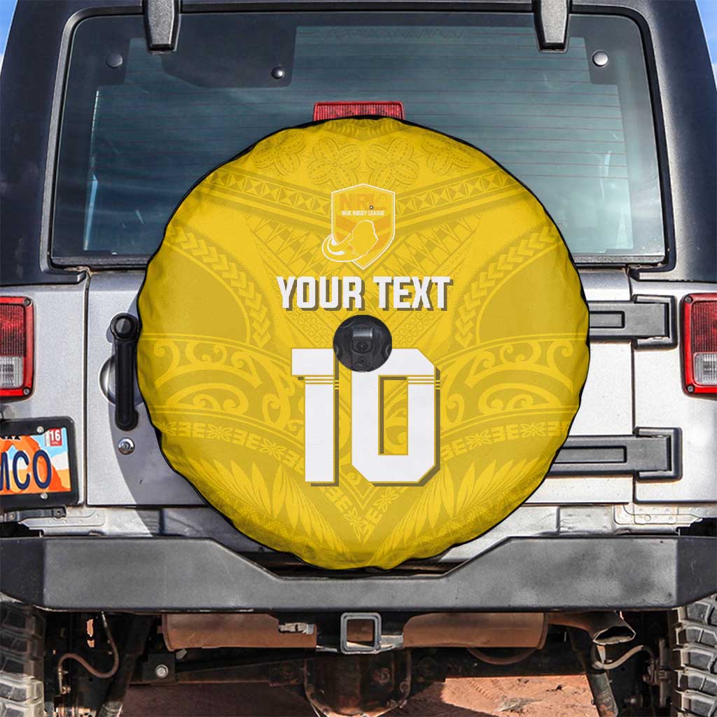 Custom Niue Rugby Spare Tire Cover Hiapo Tribal Motifs Sporty Style LT03 Yellow - Polynesian Pride