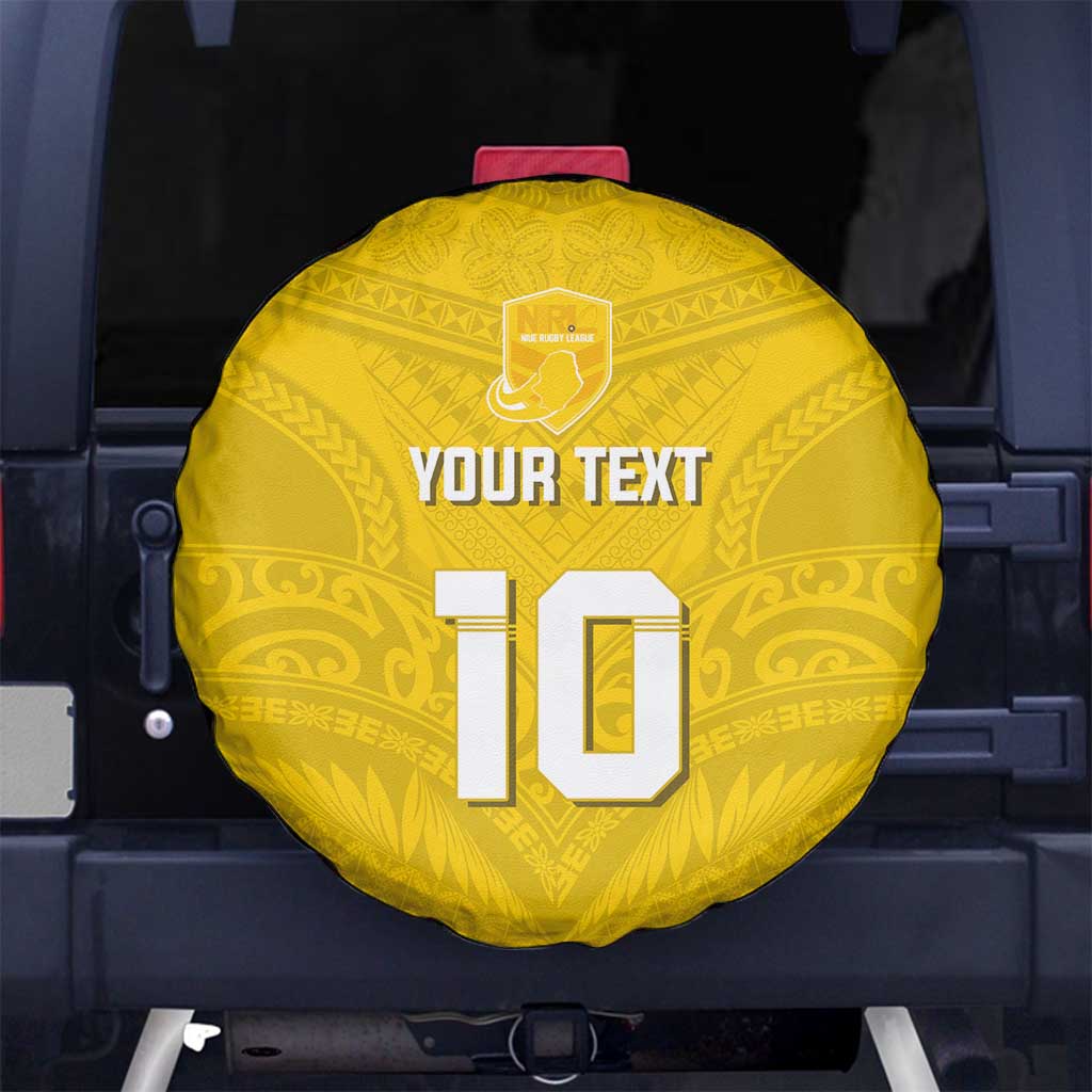 Custom Niue Rugby Spare Tire Cover Hiapo Tribal Motifs Sporty Style LT03 No hole Yellow - Polynesian Pride