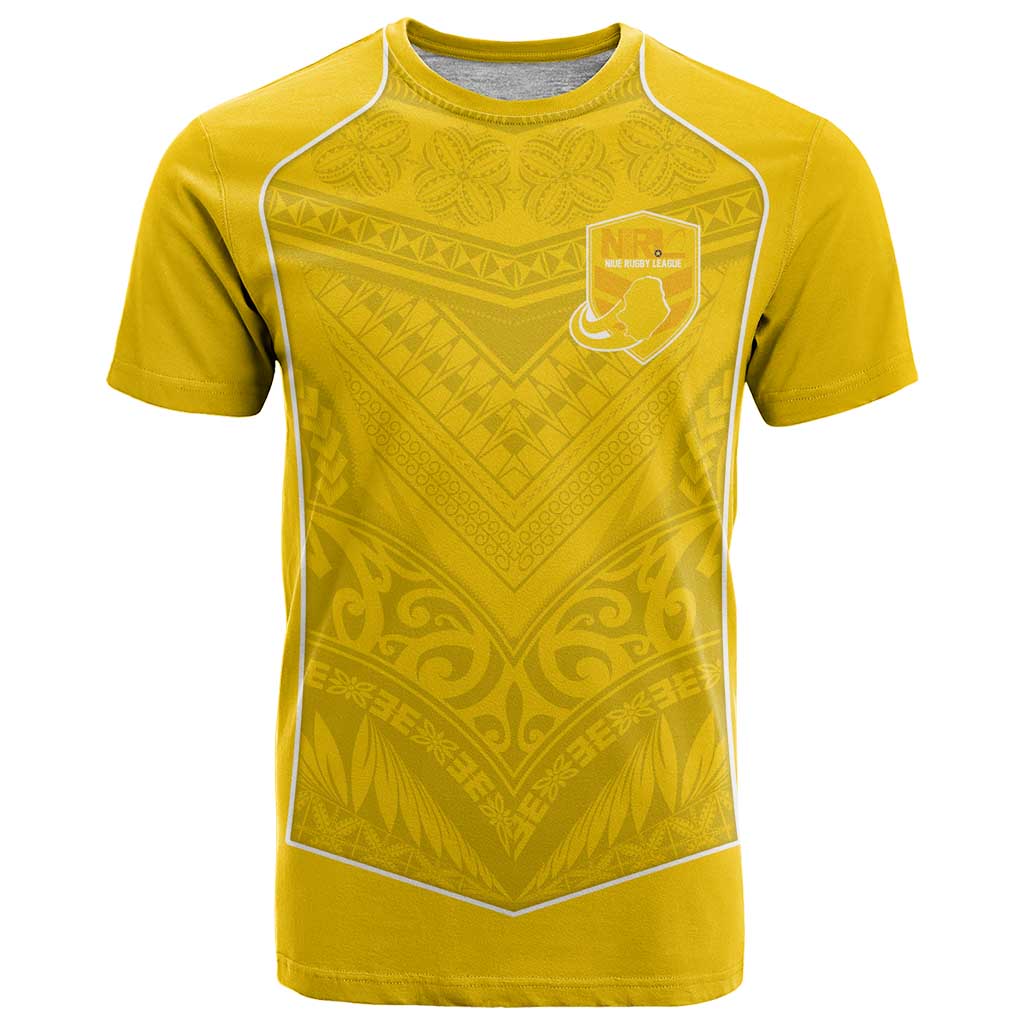 Custom Niue Rugby T Shirt Hiapo Tribal Motifs Sporty Style LT03 Yellow - Polynesian Pride