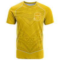 Custom Niue Rugby T Shirt Hiapo Tribal Motifs Sporty Style LT03 Yellow - Polynesian Pride