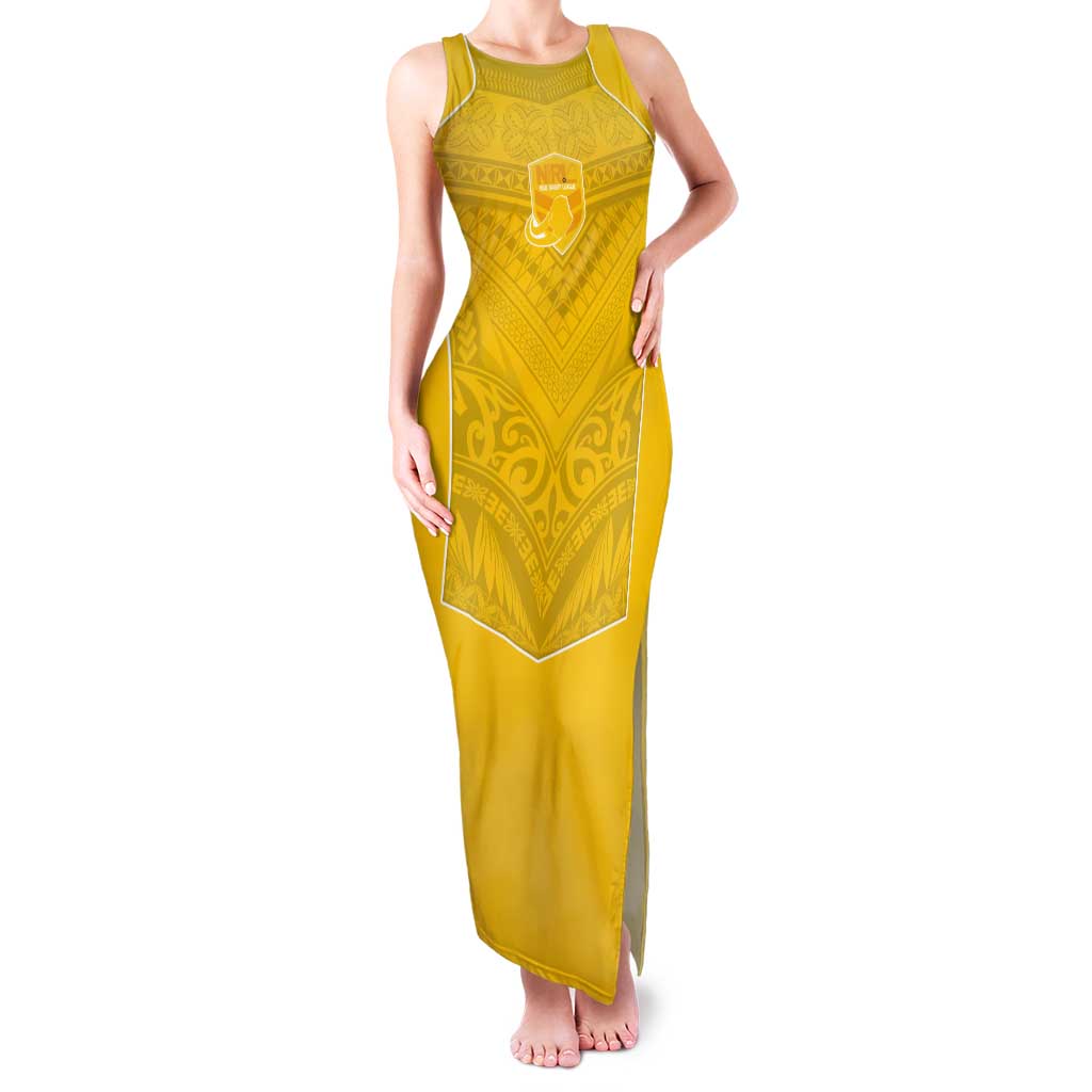 Custom Niue Rugby Tank Maxi Dress Hiapo Tribal Motifs Sporty Style LT03 Women Yellow - Polynesian Pride