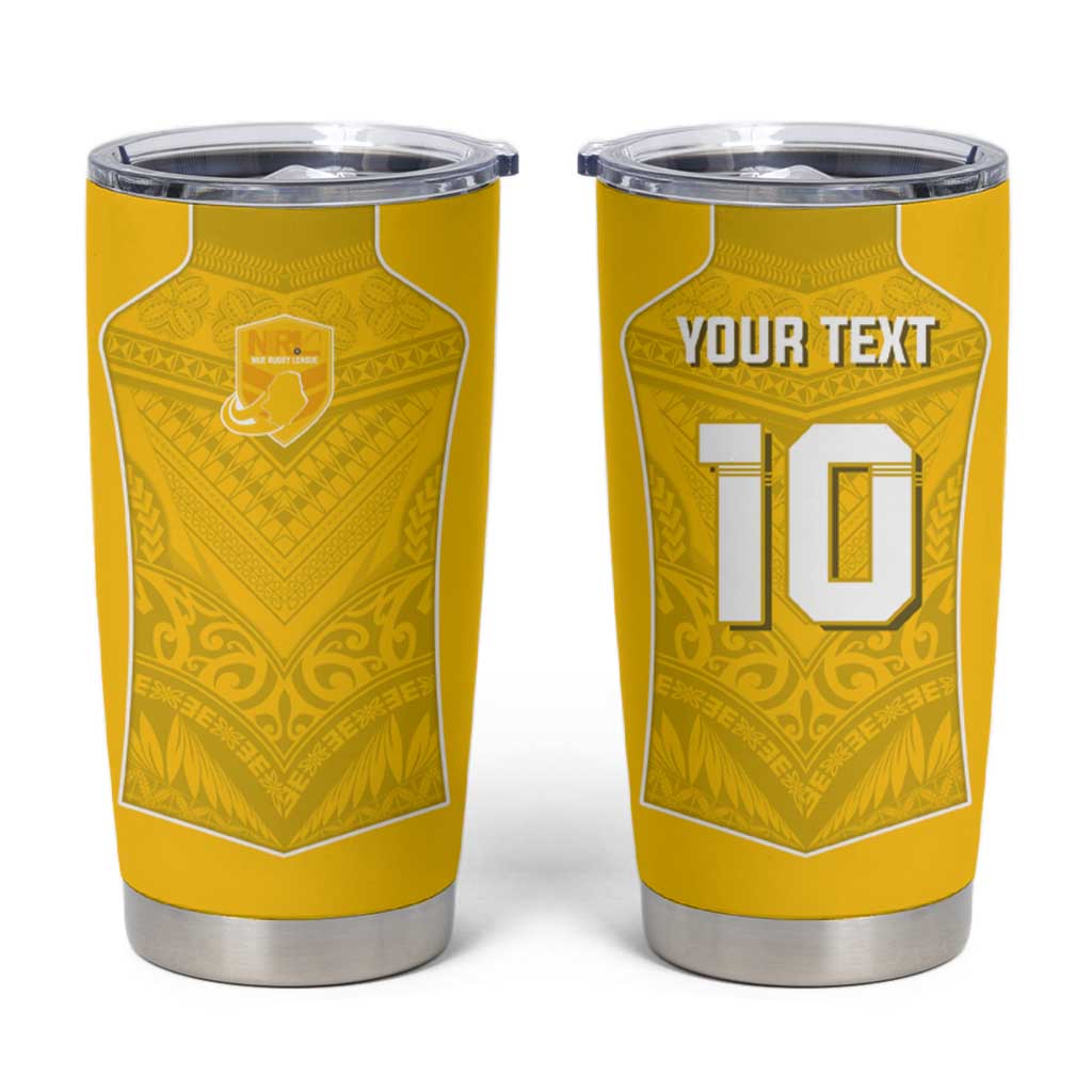 Custom Niue Rugby Tumbler Cup Hiapo Tribal Motifs Sporty Style LT03 Yellow - Polynesian Pride