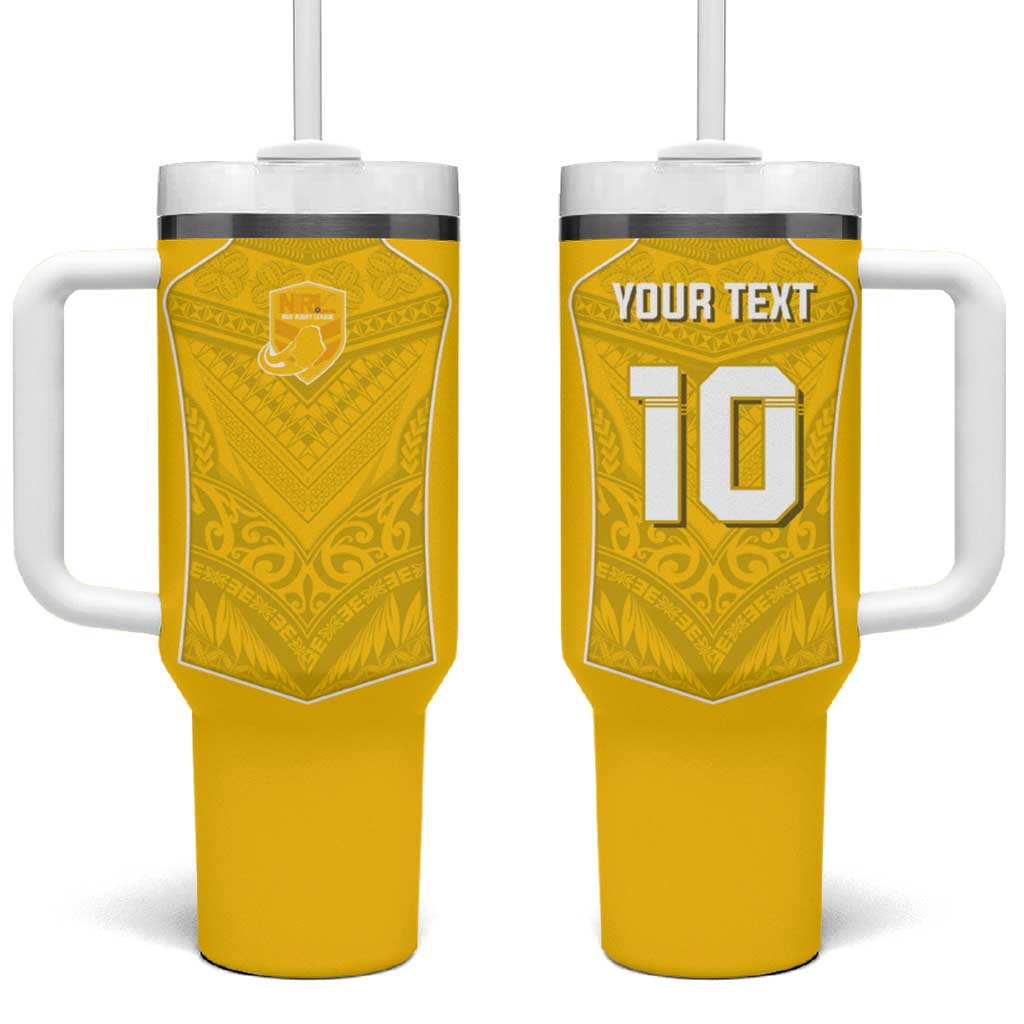 Custom Niue Rugby Tumbler With Handle Hiapo Tribal Motifs Sporty Style LT03 One Size: 40 oz Yellow - Polynesian Pride