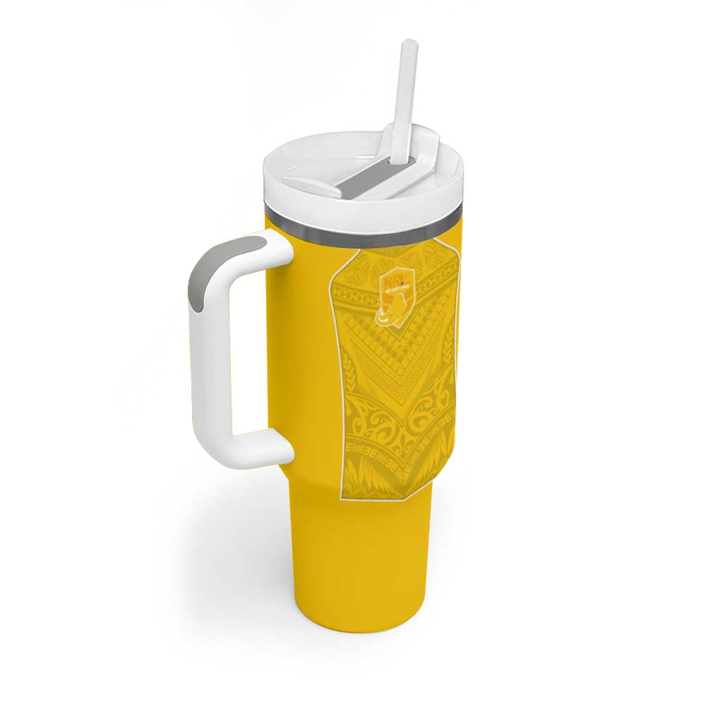 Custom Niue Rugby Tumbler With Handle Hiapo Tribal Motifs Sporty Style LT03 - Polynesian Pride