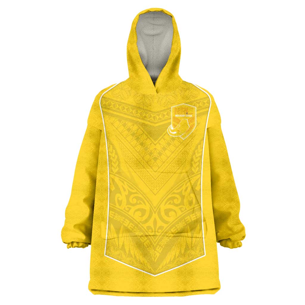 Custom Niue Rugby Wearable Blanket Hoodie Hiapo Tribal Motifs Sporty Style LT03 One Size Yellow - Polynesian Pride