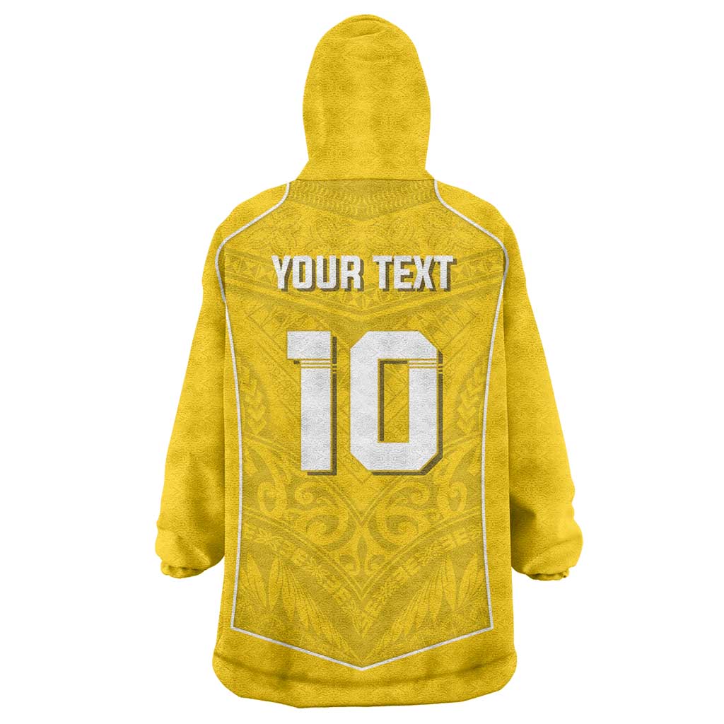 Custom Niue Rugby Wearable Blanket Hoodie Hiapo Tribal Motifs Sporty Style LT03 - Polynesian Pride