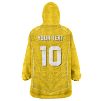 Custom Niue Rugby Wearable Blanket Hoodie Hiapo Tribal Motifs Sporty Style LT03 - Polynesian Pride