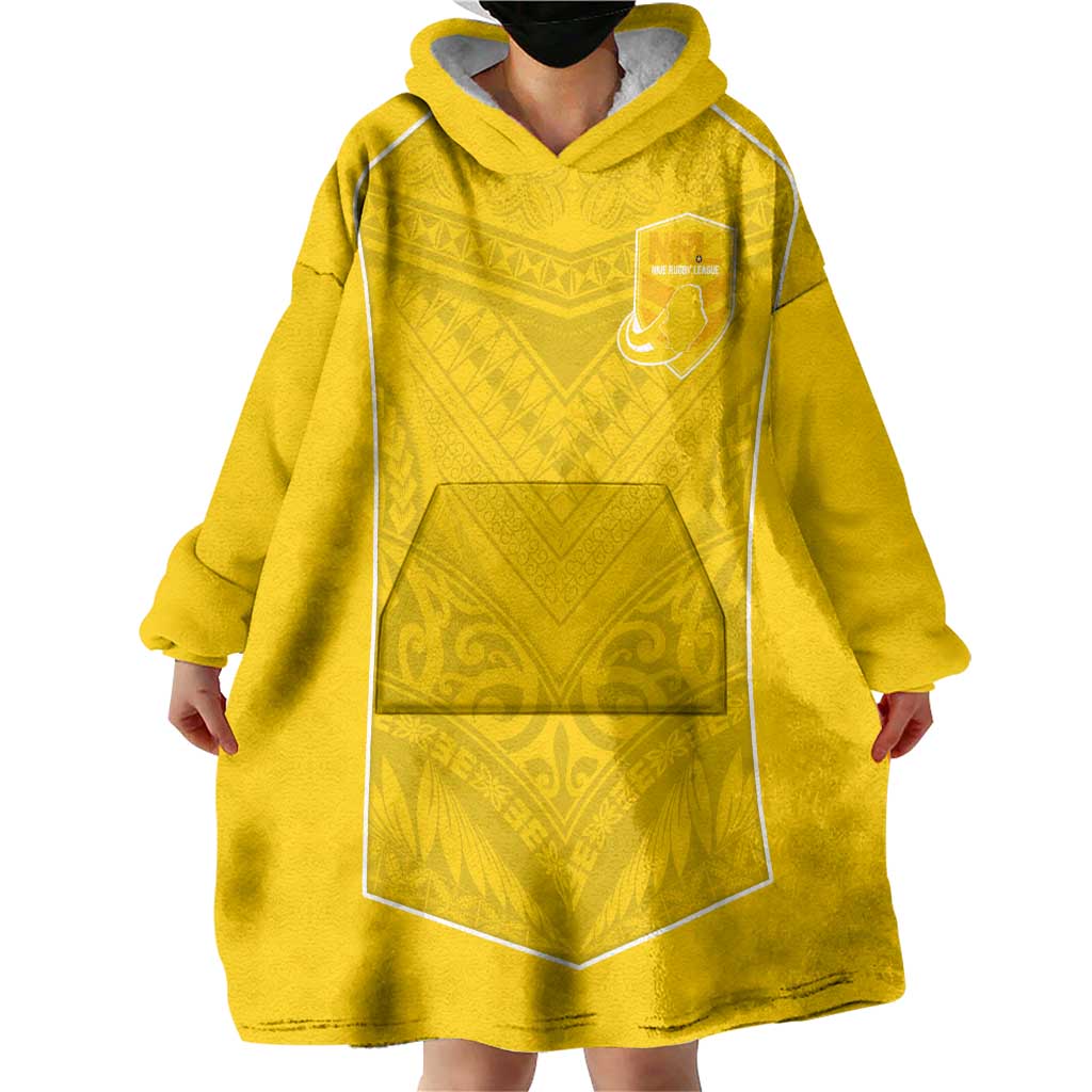 Custom Niue Rugby Wearable Blanket Hoodie Hiapo Tribal Motifs Sporty Style LT03 - Polynesian Pride