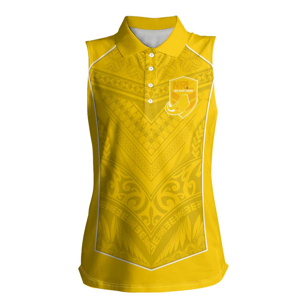 Custom Niue Rugby Women Sleeveless Polo Shirt Hiapo Tribal Motifs Sporty Style LT03 Female Yellow - Polynesian Pride