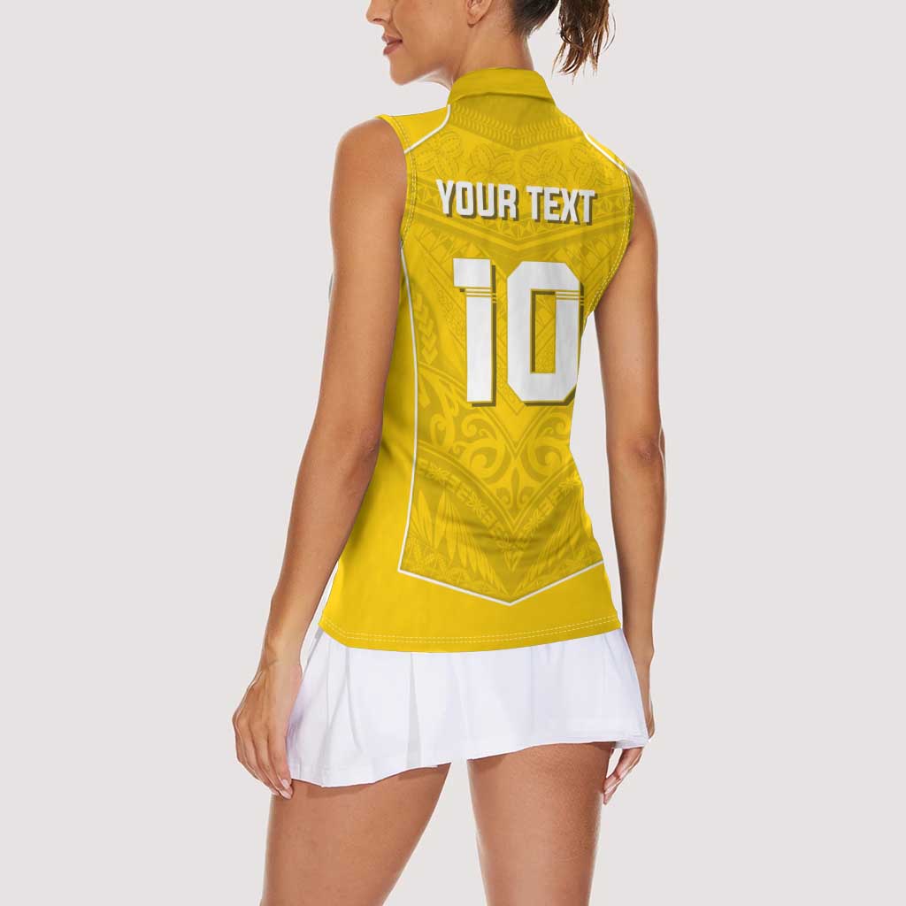 Custom Niue Rugby Women Sleeveless Polo Shirt Hiapo Tribal Motifs Sporty Style LT03 - Polynesian Pride