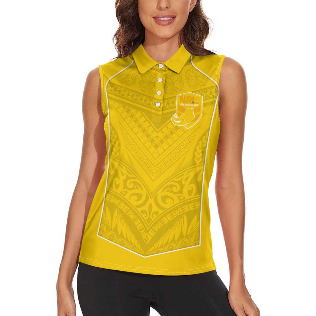 Custom Niue Rugby Women Sleeveless Polo Shirt Hiapo Tribal Motifs Sporty Style LT03 - Polynesian Pride