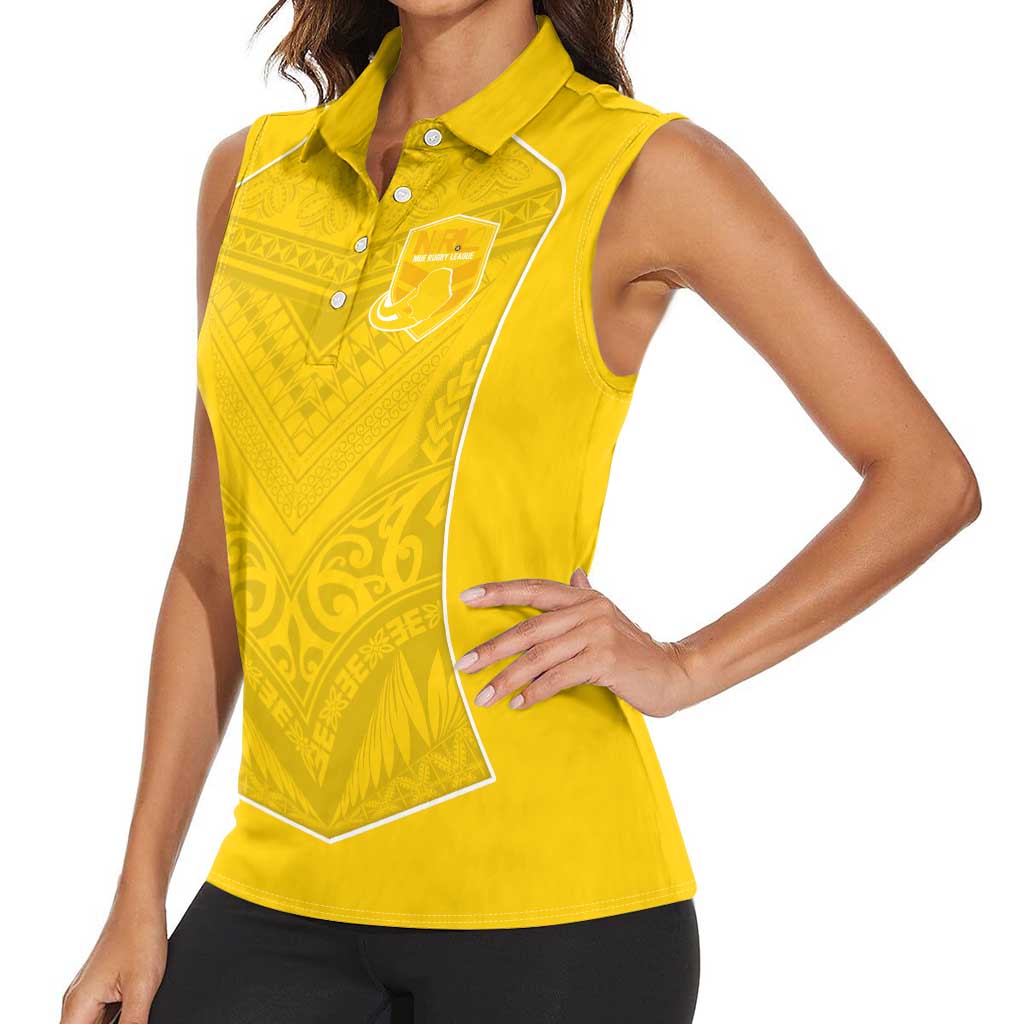 Custom Niue Rugby Women Sleeveless Polo Shirt Hiapo Tribal Motifs Sporty Style LT03 - Polynesian Pride