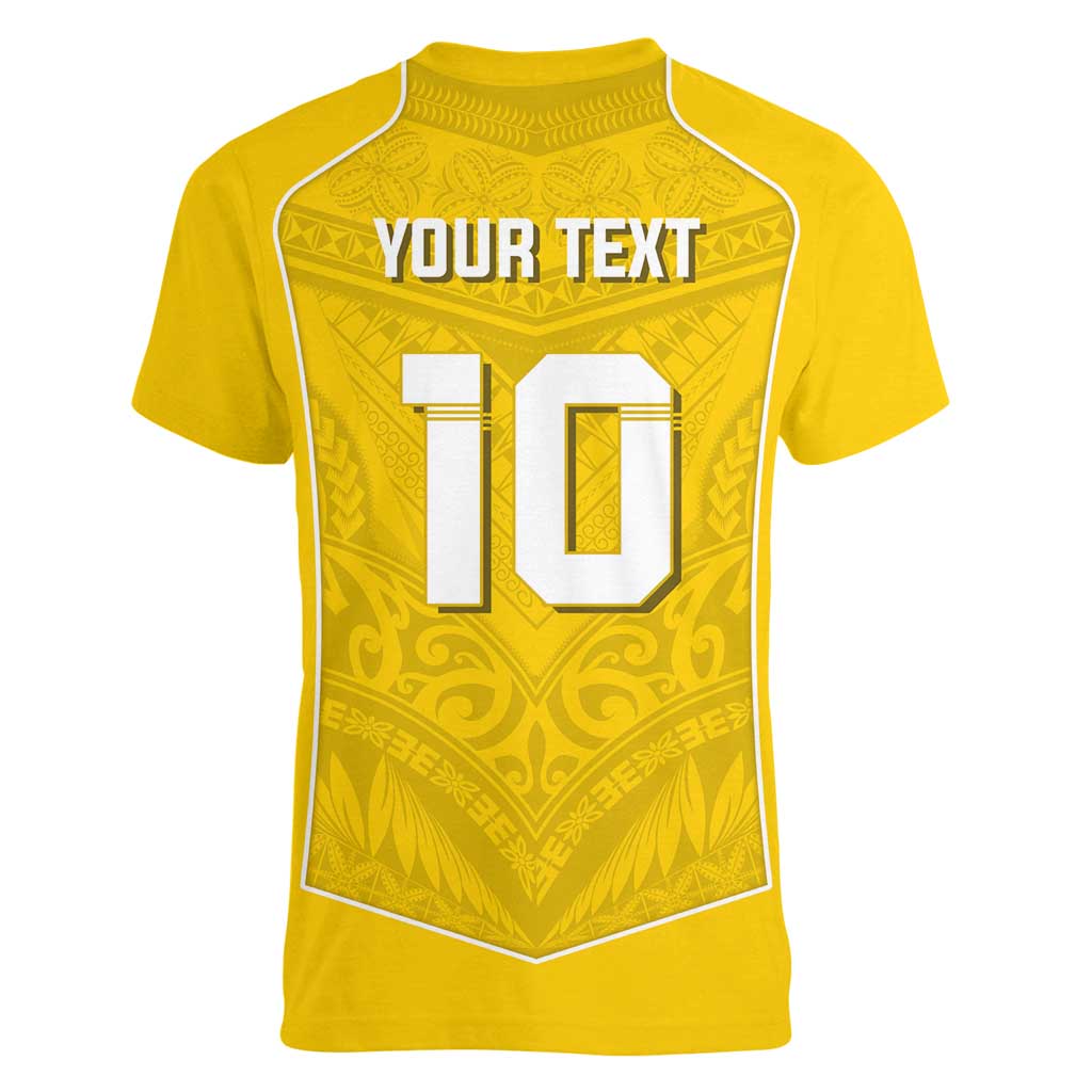 Custom Niue Rugby Women V-Neck T-Shirt Hiapo Tribal Motifs Sporty Style LT03 - Polynesian Pride