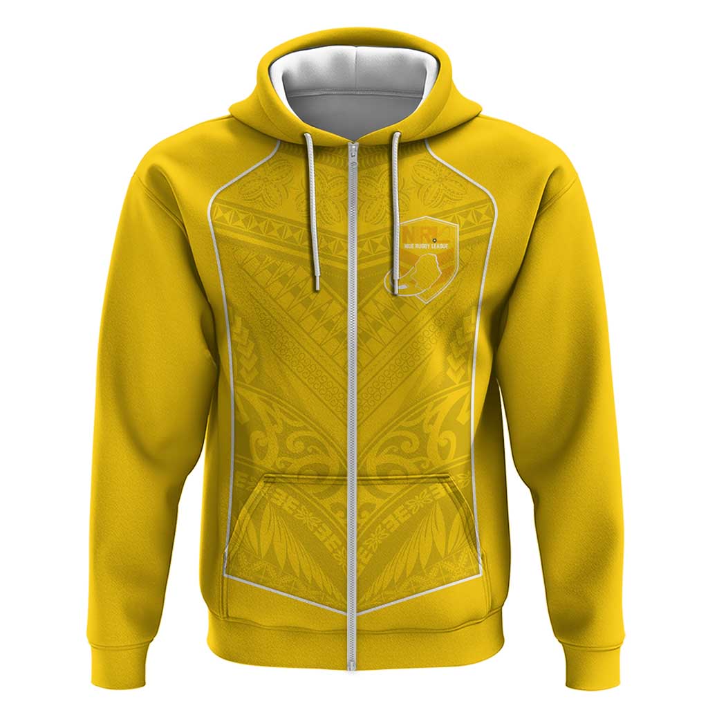 Custom Niue Rugby Zip Hoodie Hiapo Tribal Motifs Sporty Style LT03 Zip Hoodie Yellow - Polynesian Pride