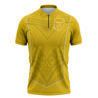 Custom Niue Rugby Zipper Polo Shirt Hiapo Tribal Motifs Sporty Style LT03 Yellow - Polynesian Pride