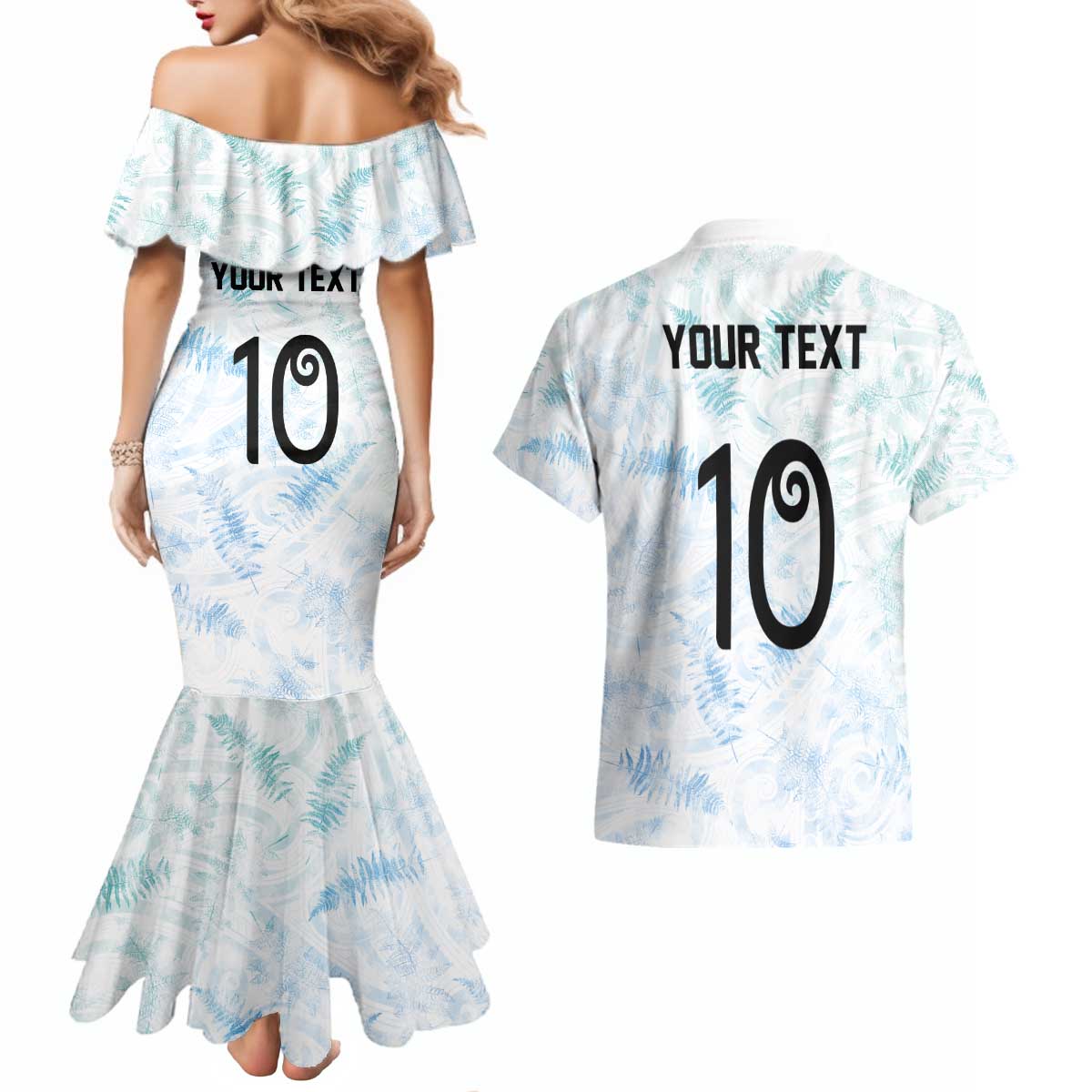 Custom New Zealand Football Couples Matching Mermaid Dress and Hawaiian Shirt The Whites-Aotearoa Inspired LT03 - Polynesian Pride