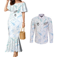 Custom New Zealand Football Couples Matching Mermaid Dress and Long Sleeve Button Shirt The Whites-Aotearoa Inspired LT03 White - Polynesian Pride
