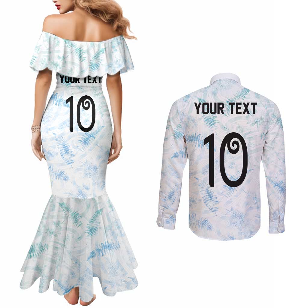 Custom New Zealand Football Couples Matching Mermaid Dress and Long Sleeve Button Shirt The Whites-Aotearoa Inspired LT03 - Polynesian Pride