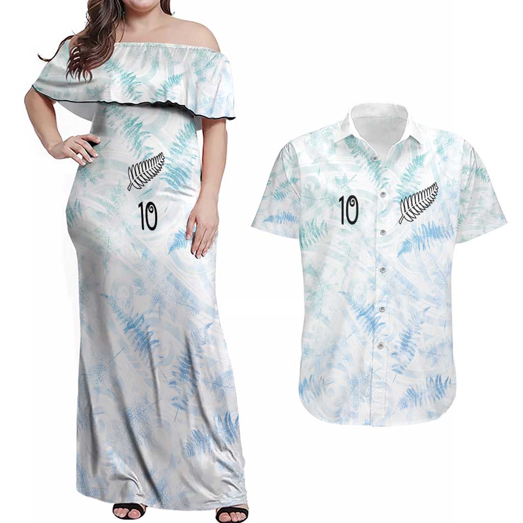 Custom New Zealand Football Couples Matching Off Shoulder Maxi Dress and Hawaiian Shirt The Whites-Aotearoa Inspired LT03 White - Polynesian Pride
